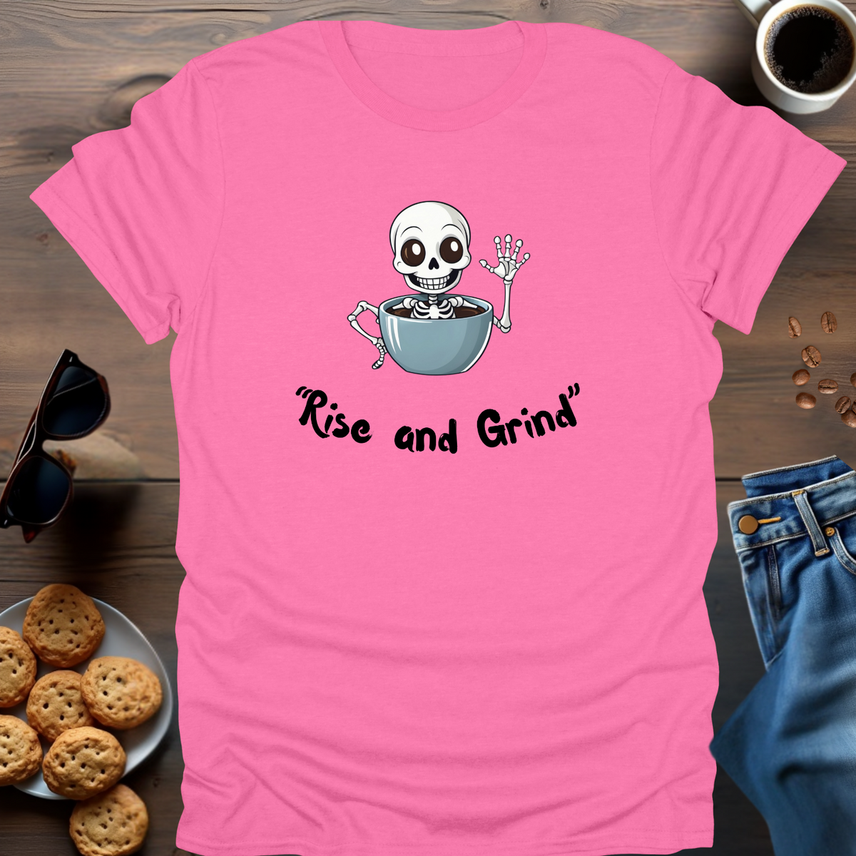 'Rise and Grind' Skeleton T-Shirt