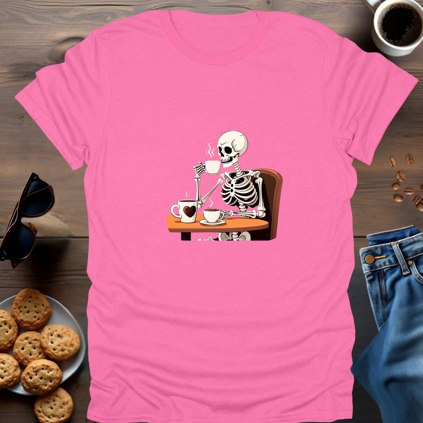 Skeleton Drinking Coffee T-Shirt