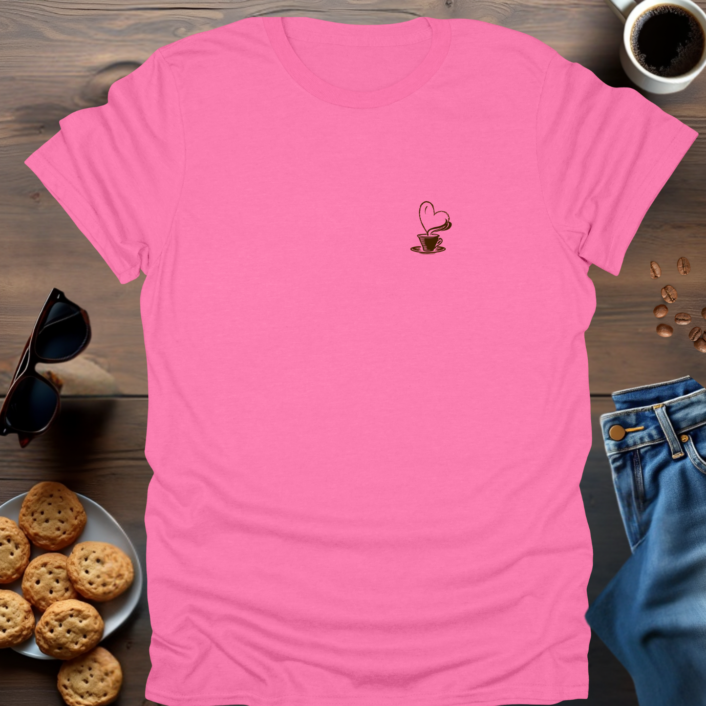 Coffee Cup With Heart On Chest T-Shirt (small)