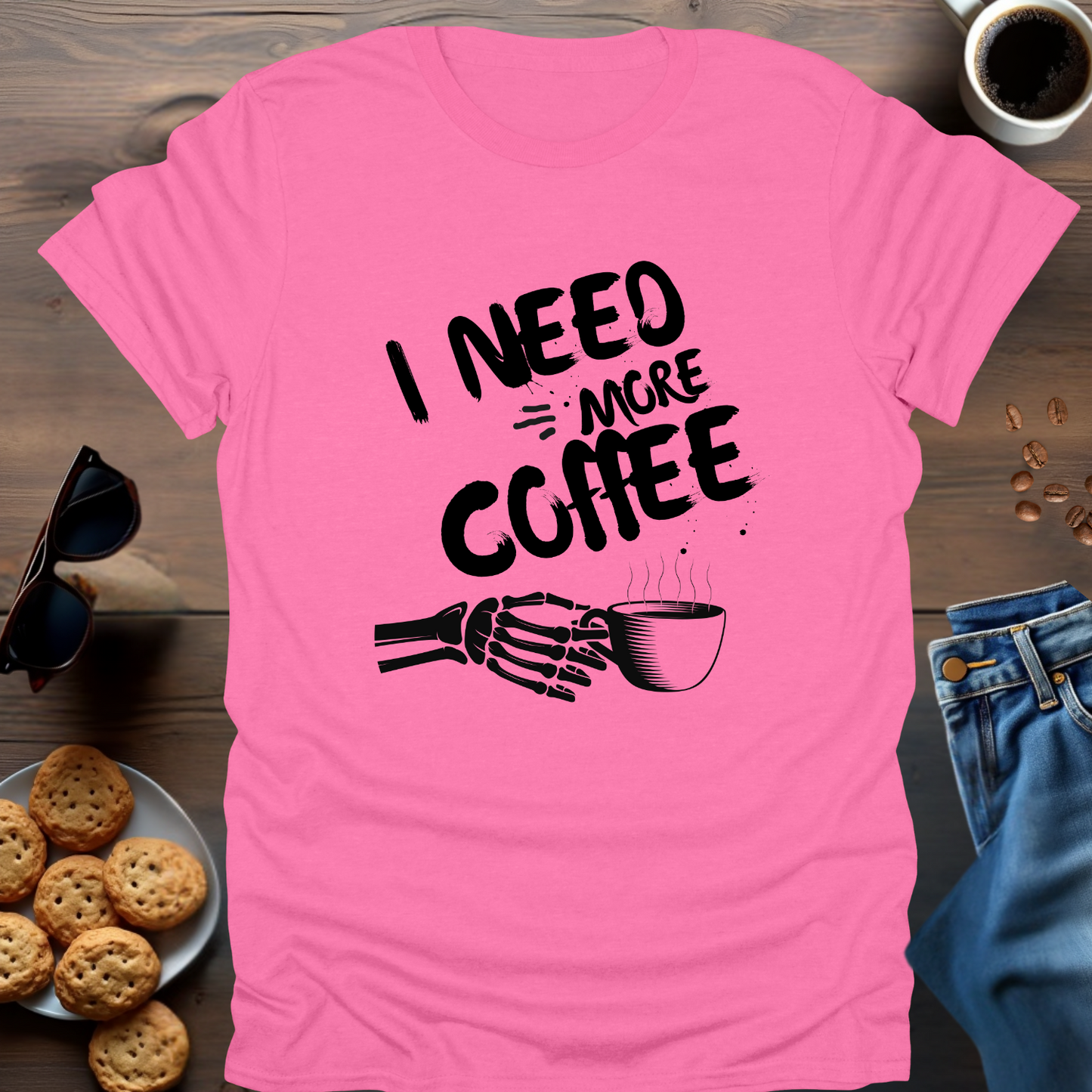 I Need More Caffeine Skeleton Hand T-Shirt