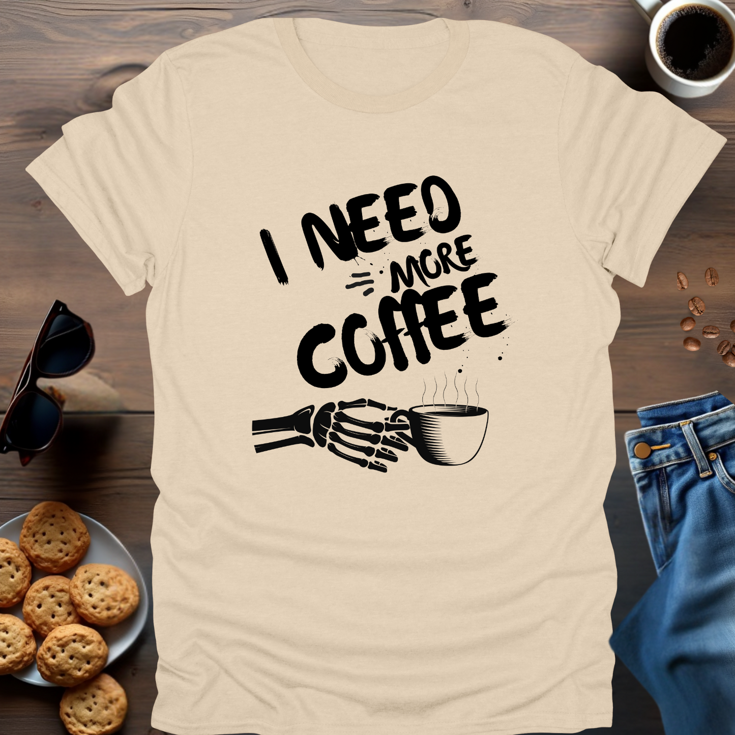 I Need More Caffeine Skeleton Hand T-Shirt