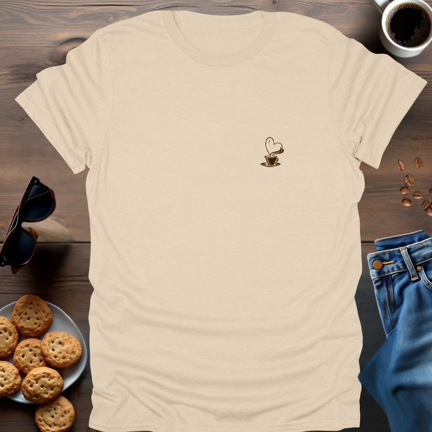 Coffee Cup With Heart On Chest T-Shirt (small)