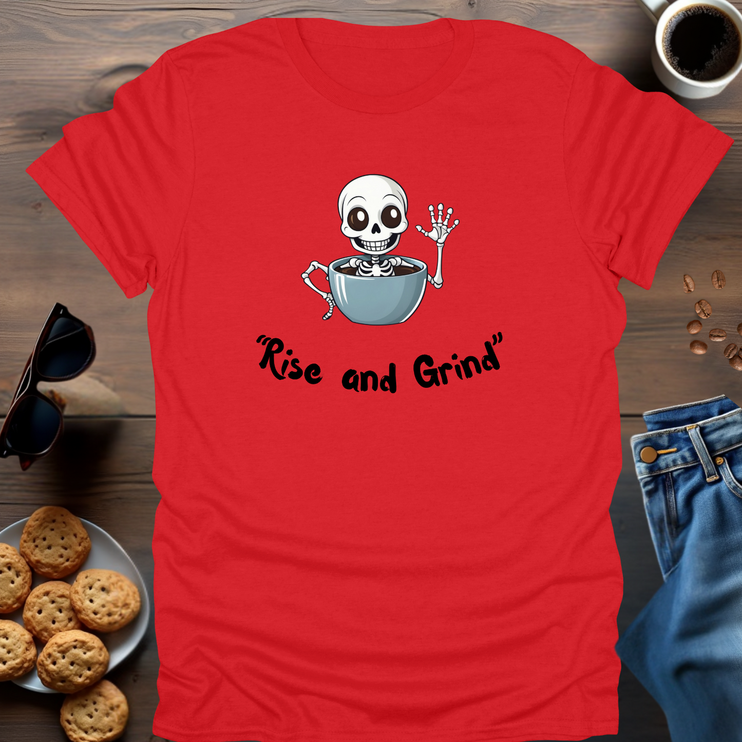 'Rise and Grind' Skeleton T-Shirt