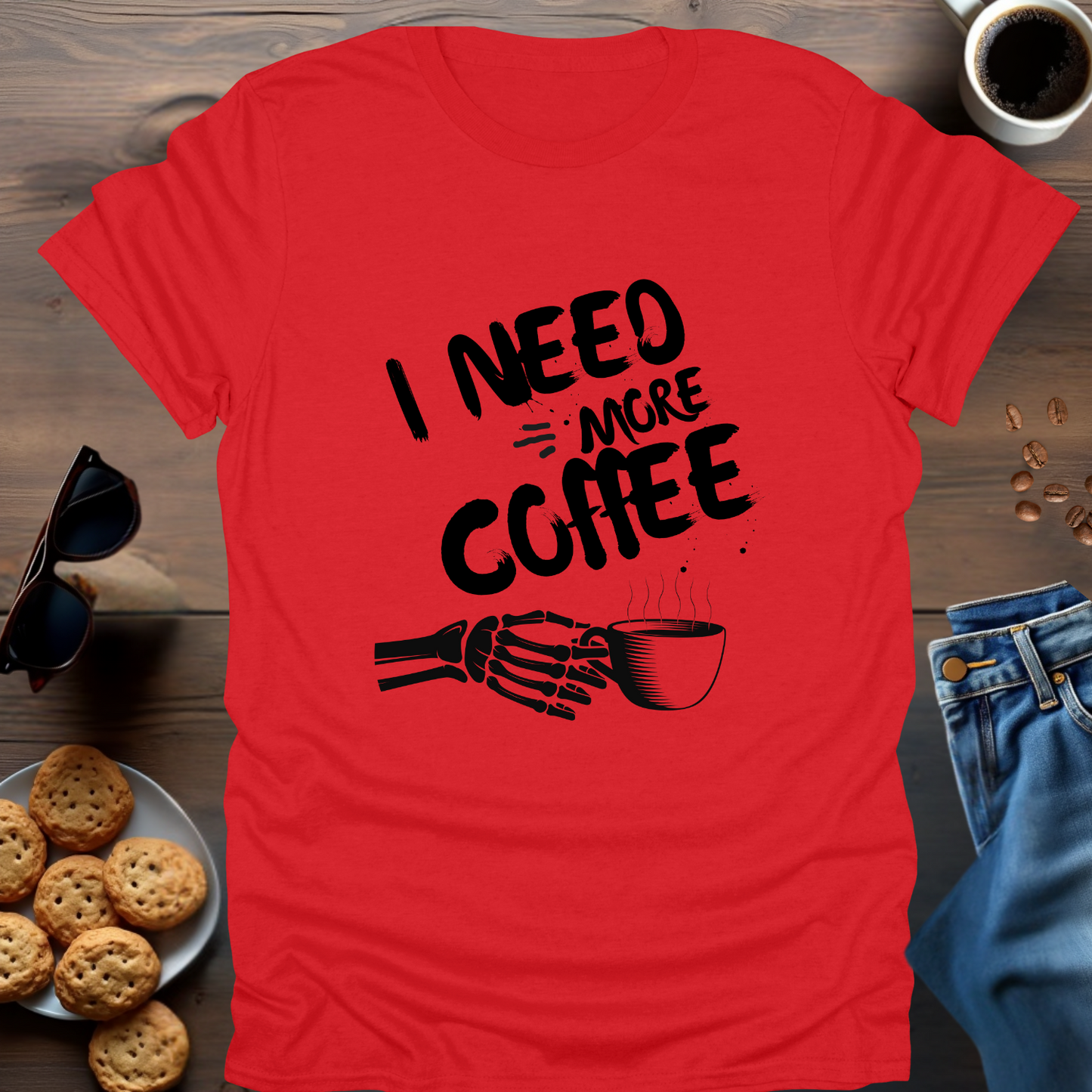 I Need More Caffeine Skeleton Hand T-Shirt