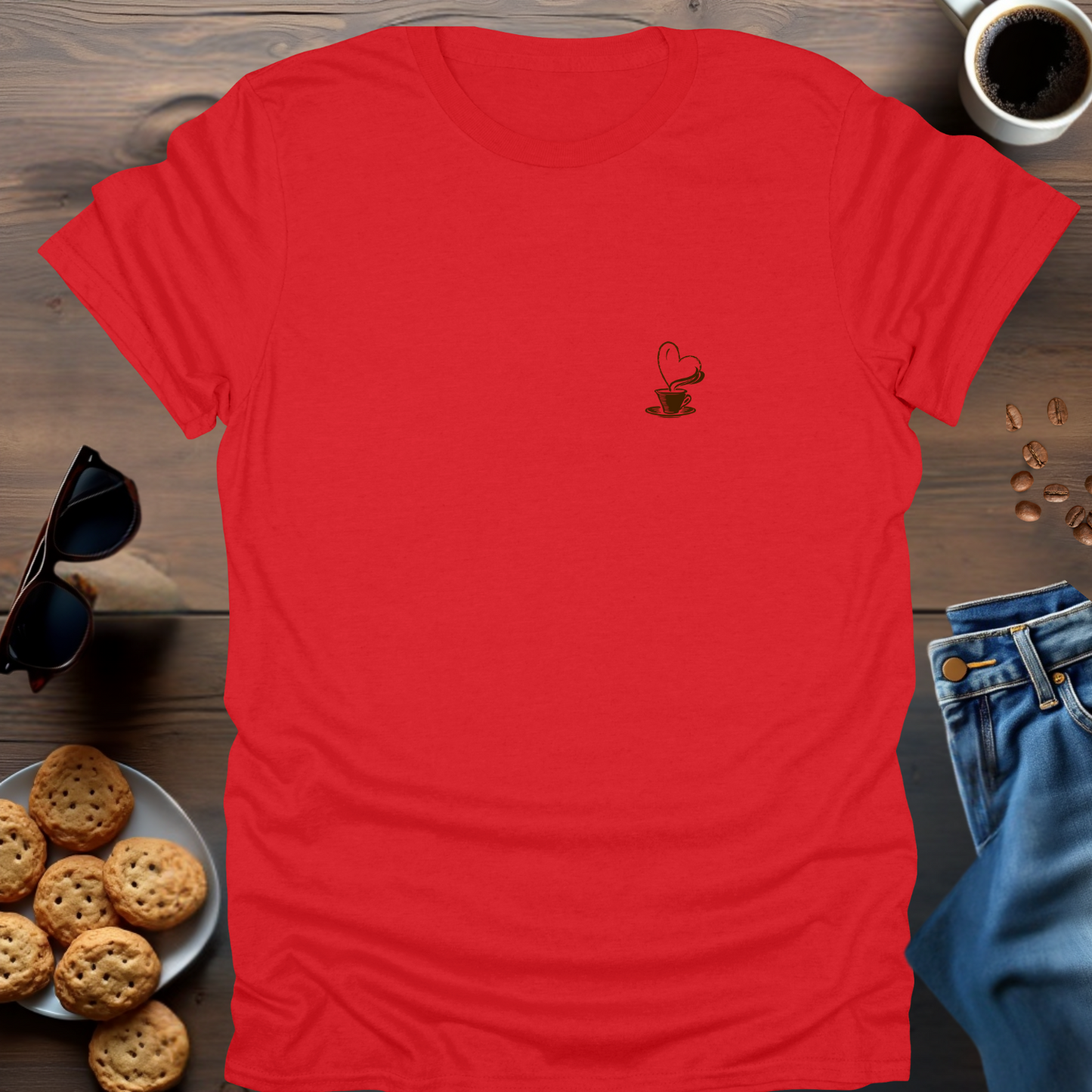 Coffee Cup With Heart On Chest T-Shirt (small)