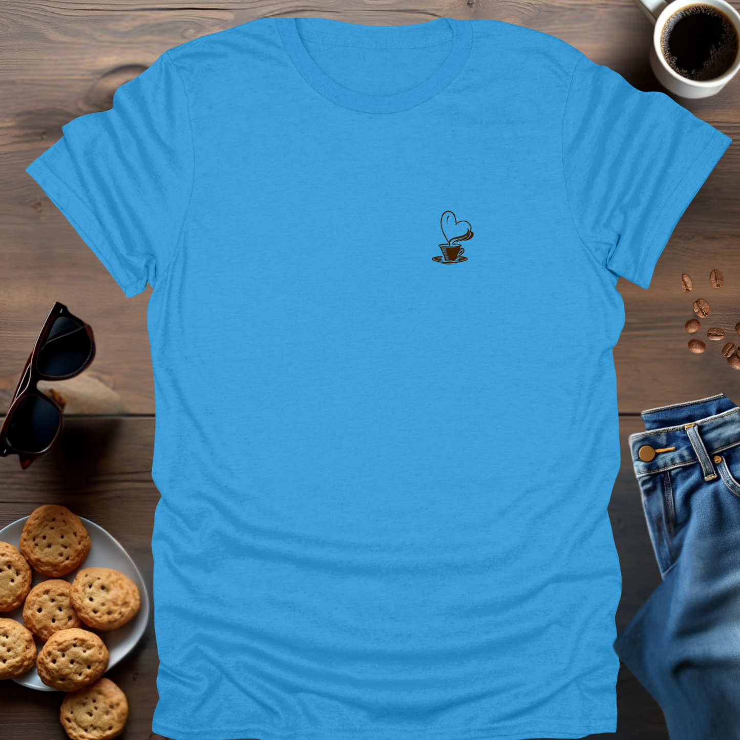 Coffee Cup With Heart On Chest T-Shirt (small)