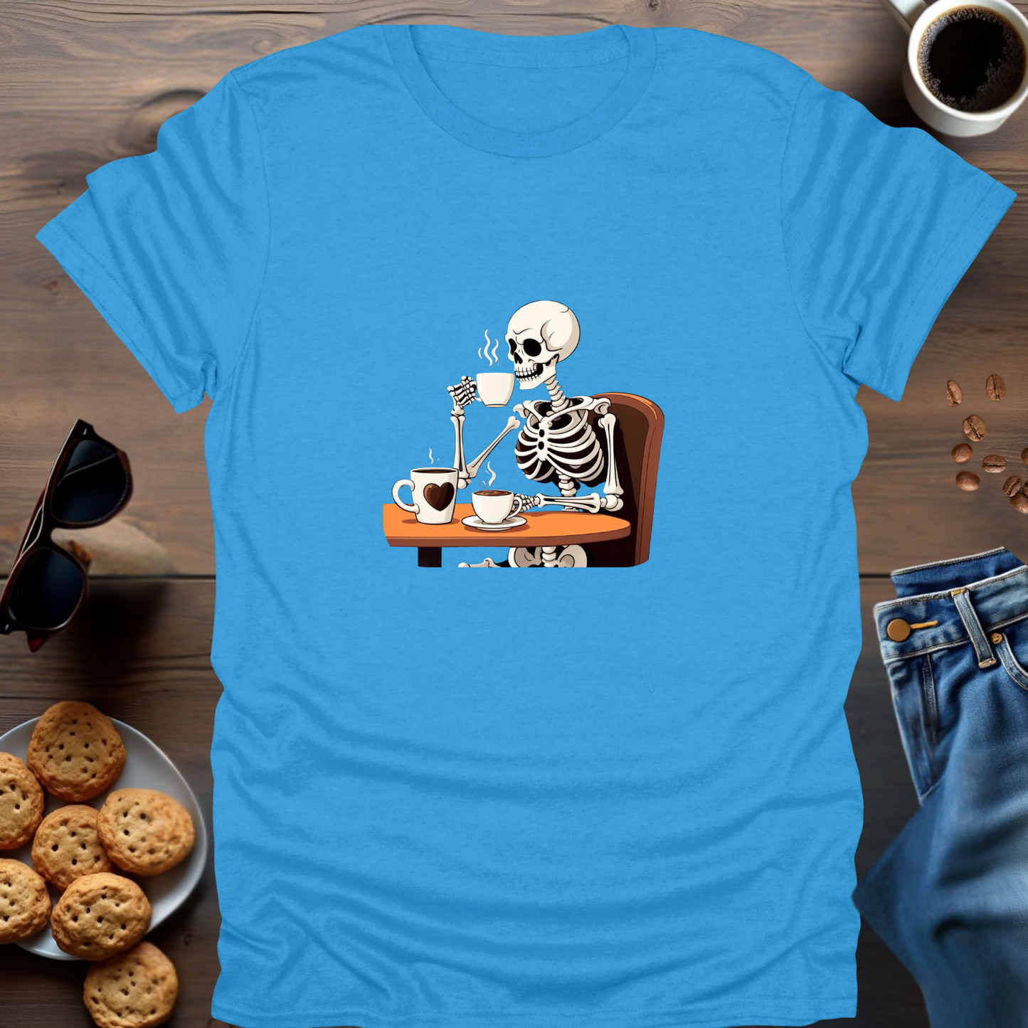 Skeleton Drinking Coffee T-Shirt