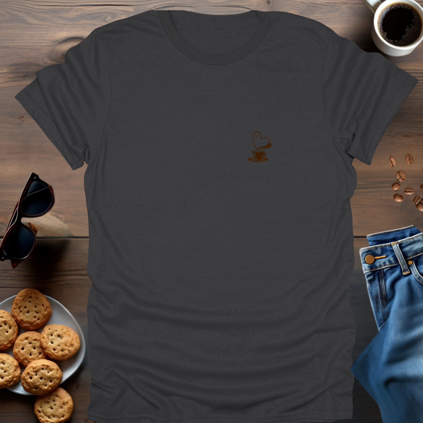 Coffee Cup With Heart On Chest T-Shirt (small)