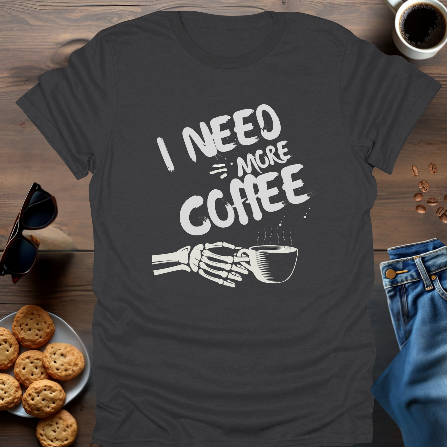 I Need More Caffeine Skeleton Hand T-Shirt