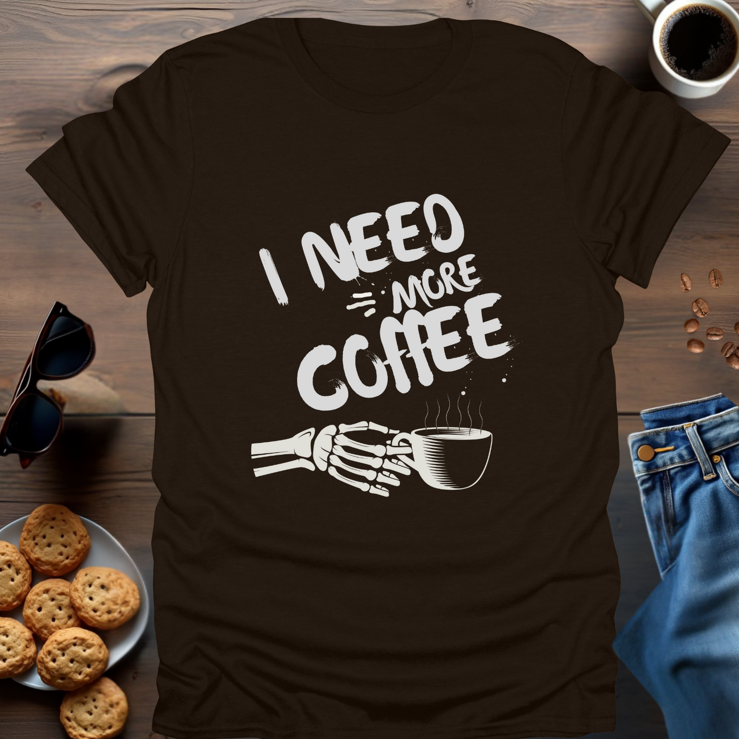 I Need More Caffeine Skeleton Hand T-Shirt