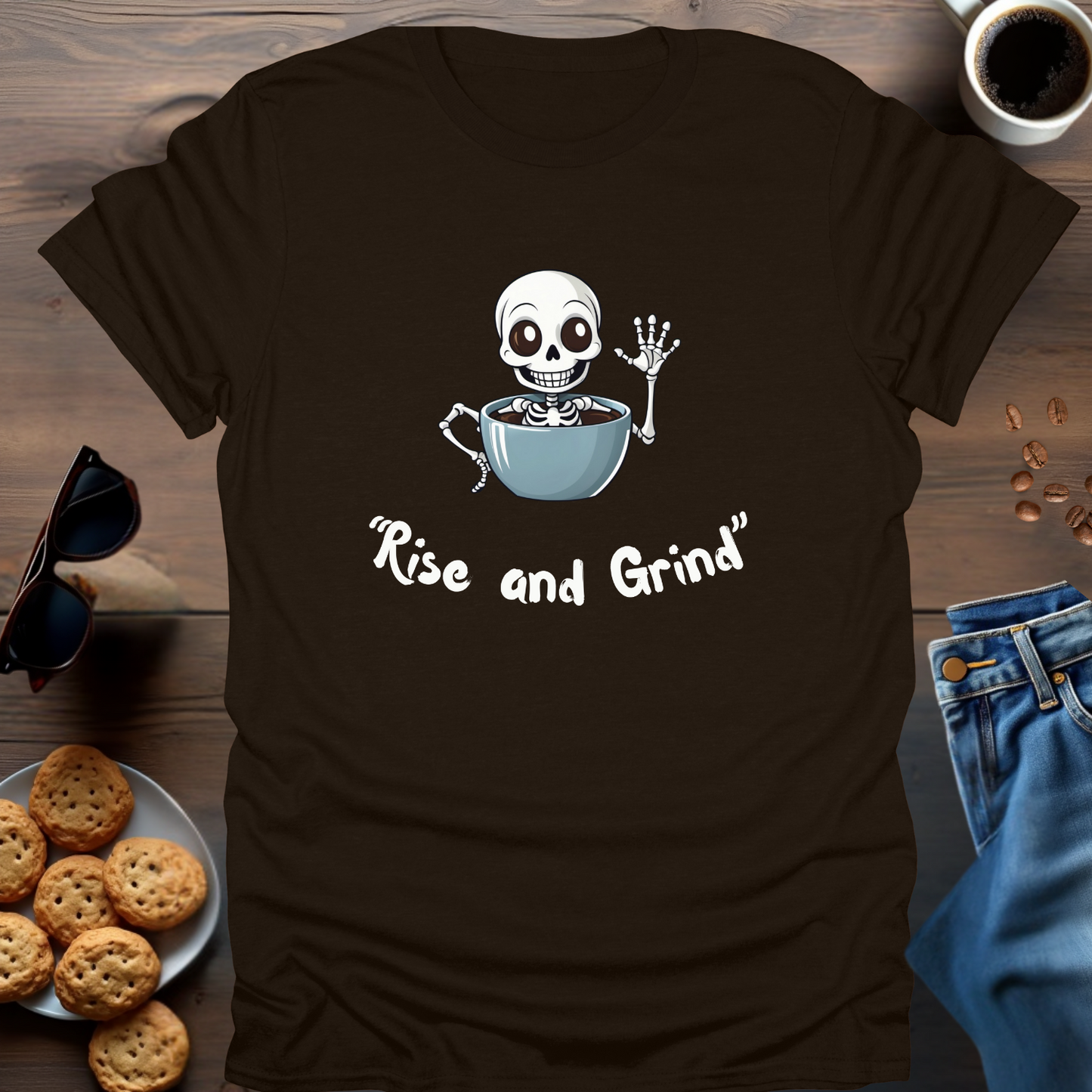 'Rise and Grind' Skeleton T-Shirt