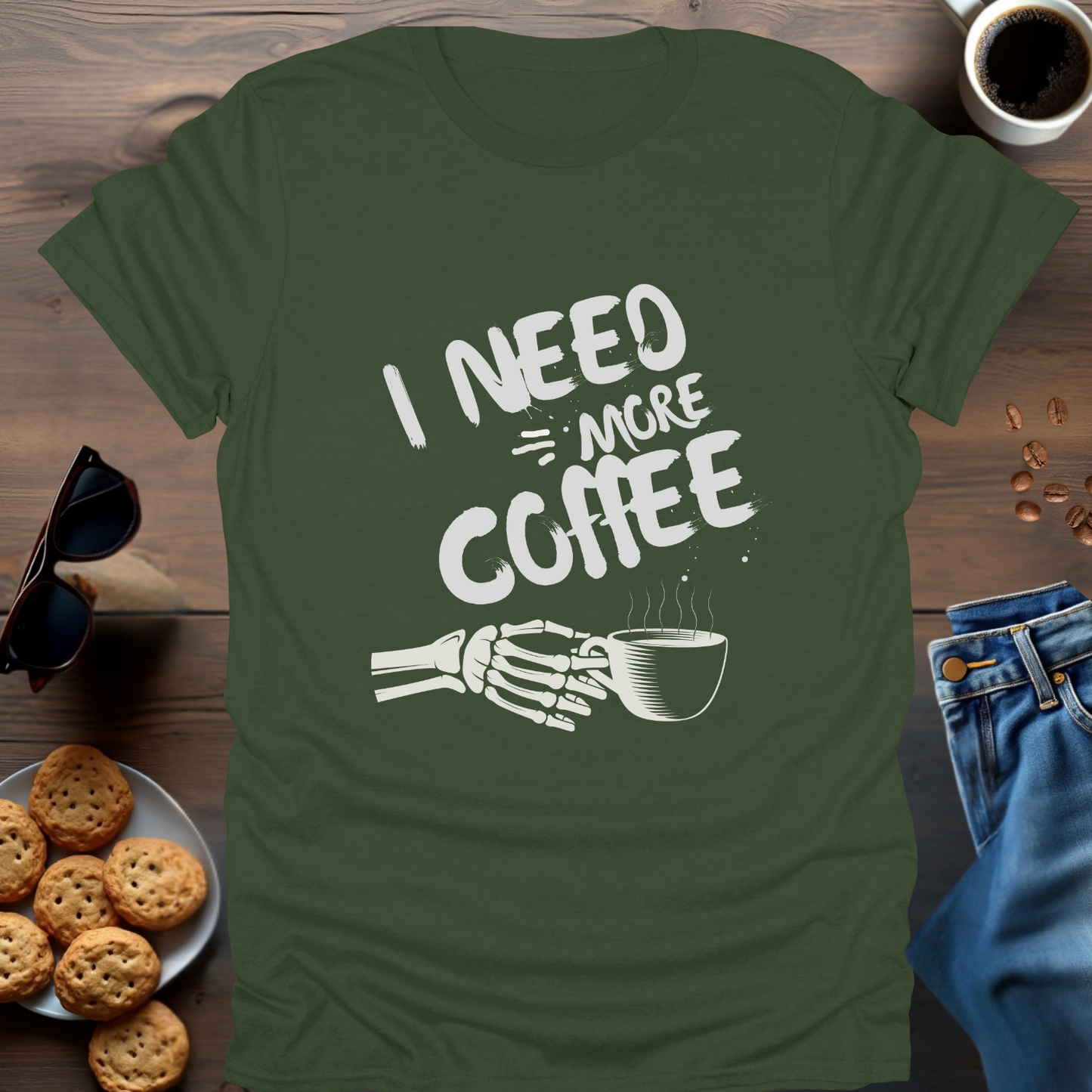 I Need More Caffeine Skeleton Hand T-Shirt