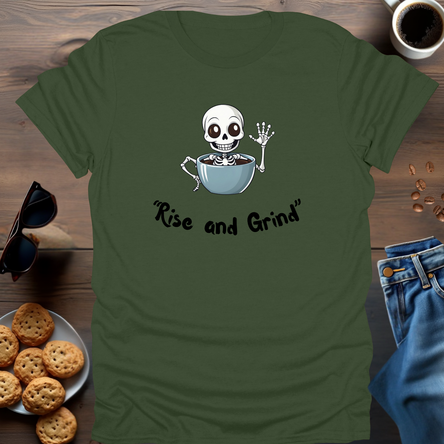 'Rise and Grind' Skeleton T-Shirt