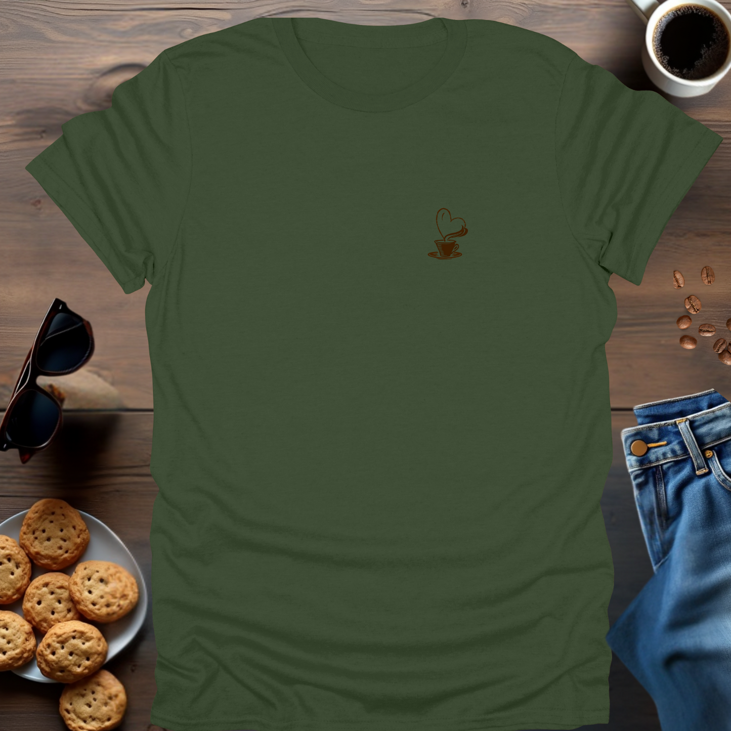 Coffee Cup With Heart On Chest T-Shirt (small)