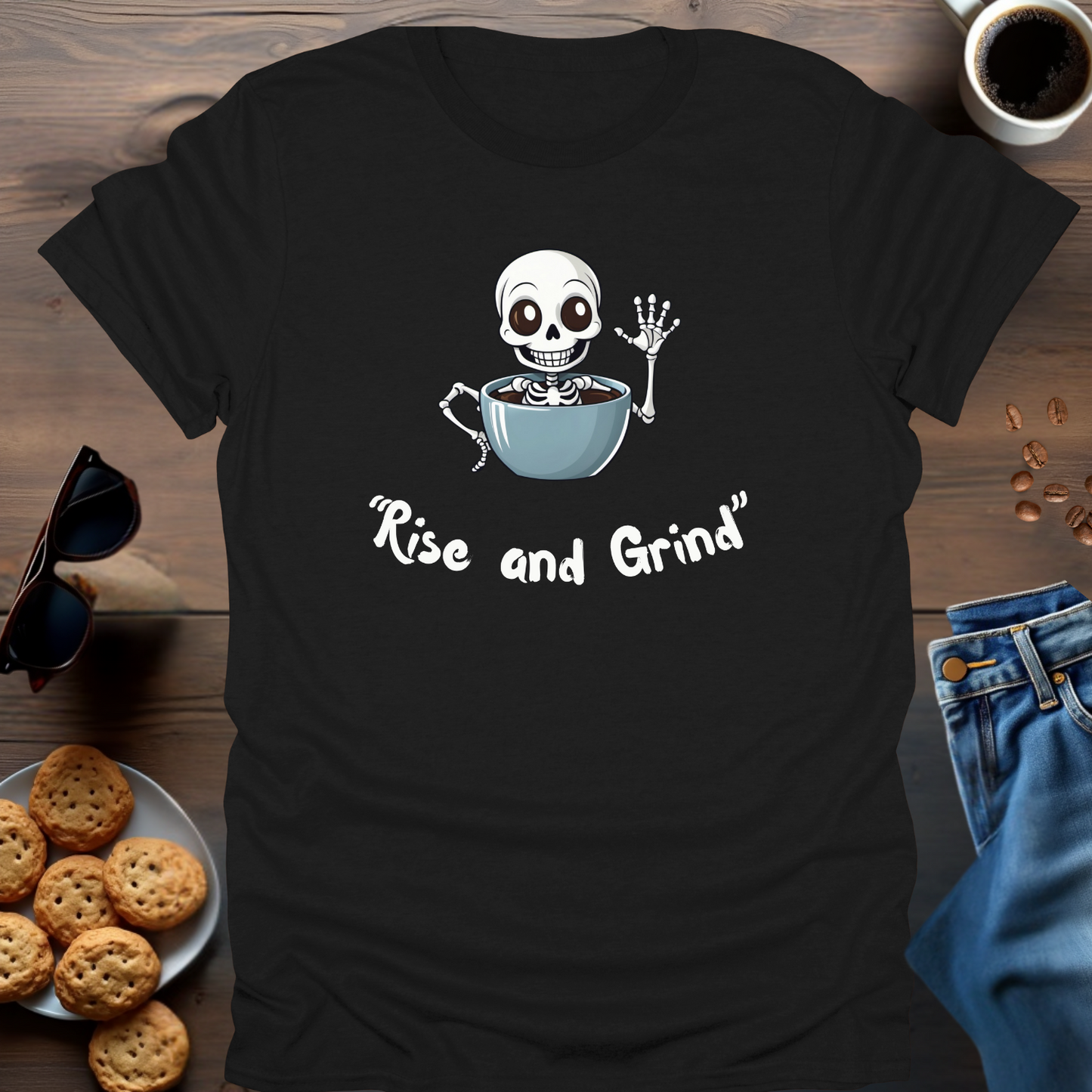 'Rise and Grind' Skeleton T-Shirt