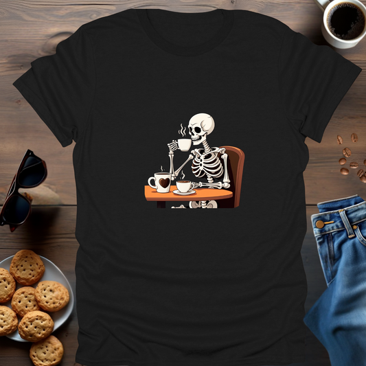 Skeleton Drinking Coffee T-Shirt