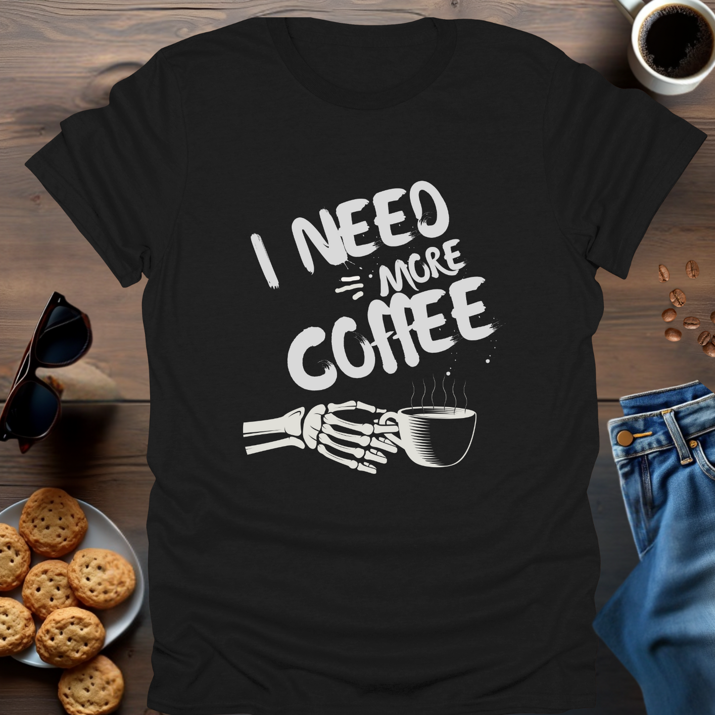 I Need More Caffeine Skeleton Hand T-Shirt