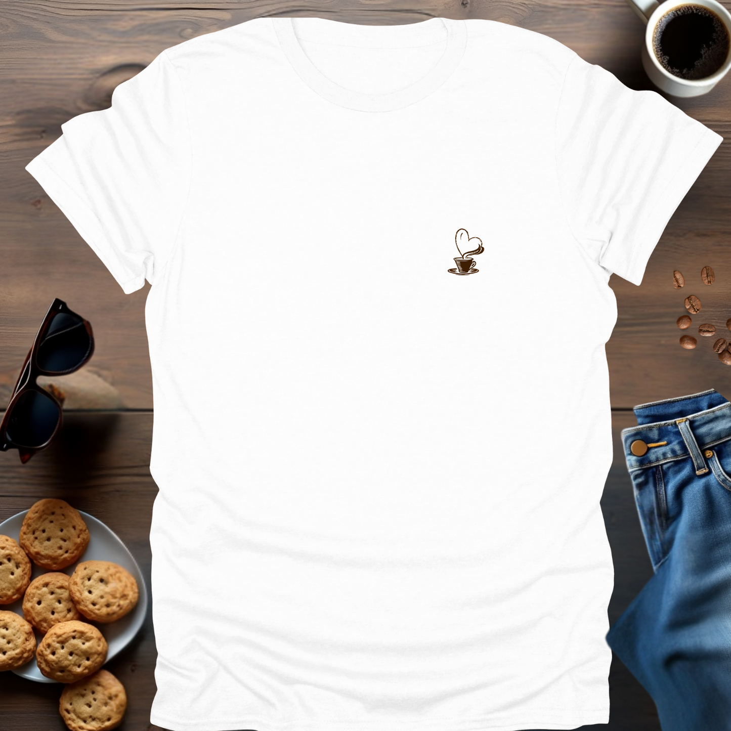 Coffee Cup With Heart On Chest T-Shirt (small)