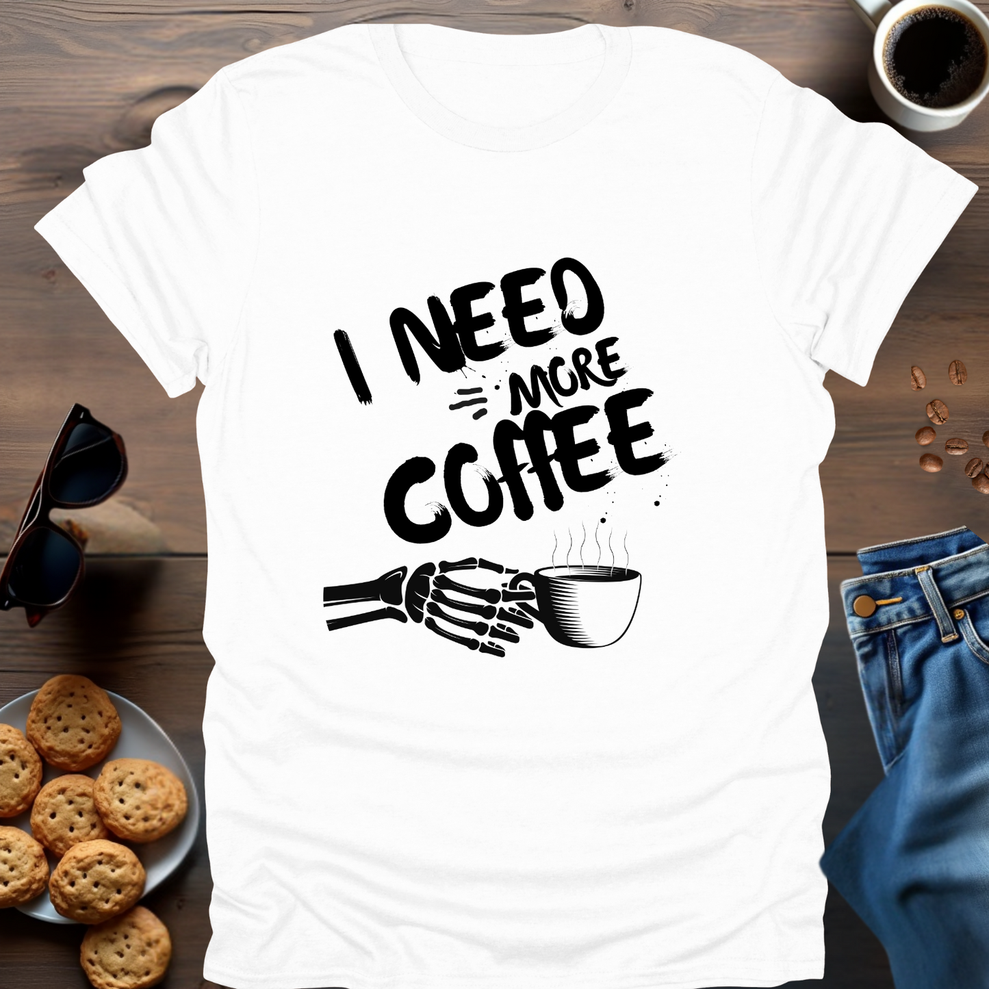 I Need More Caffeine Skeleton Hand T-Shirt