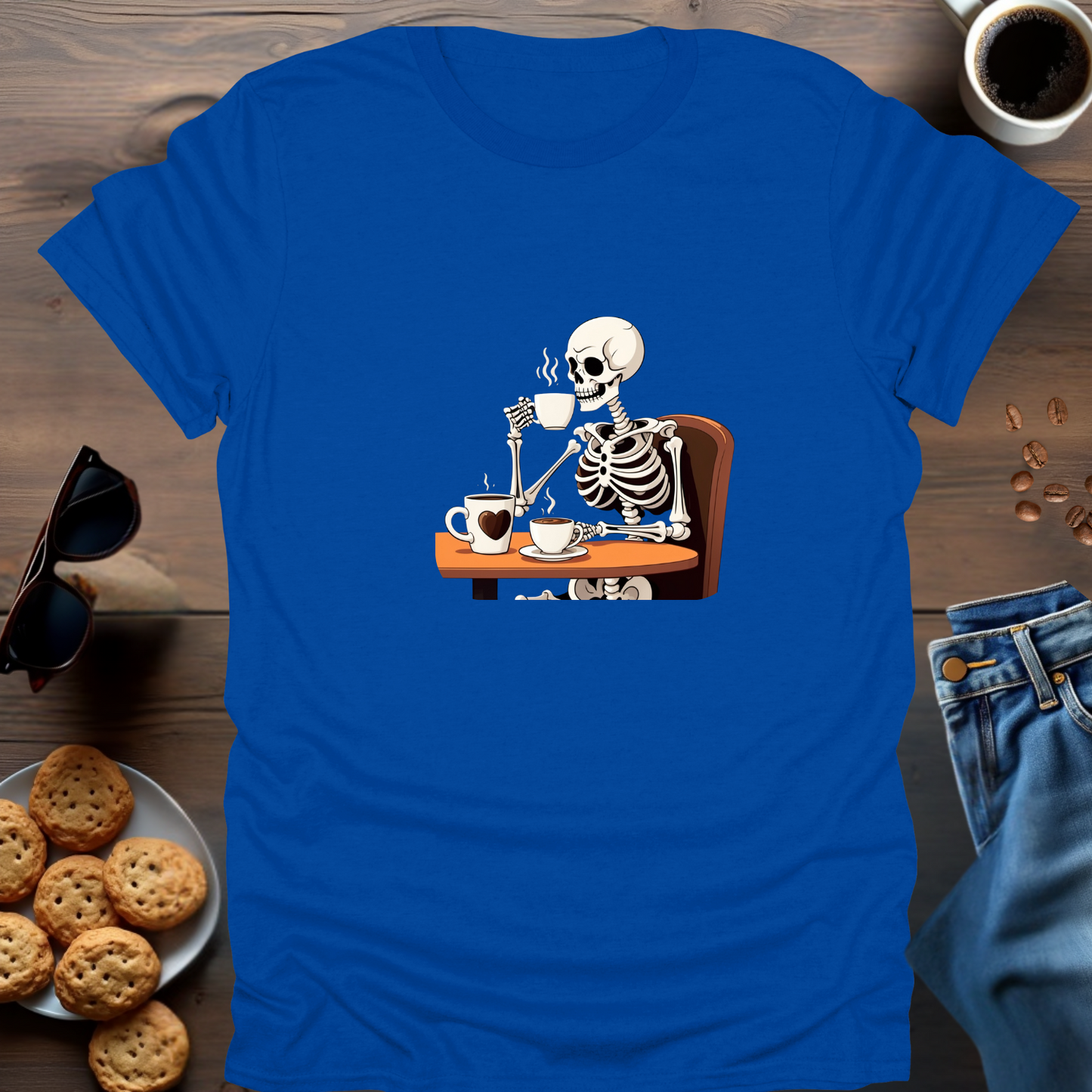 Skeleton Drinking Coffee T-Shirt