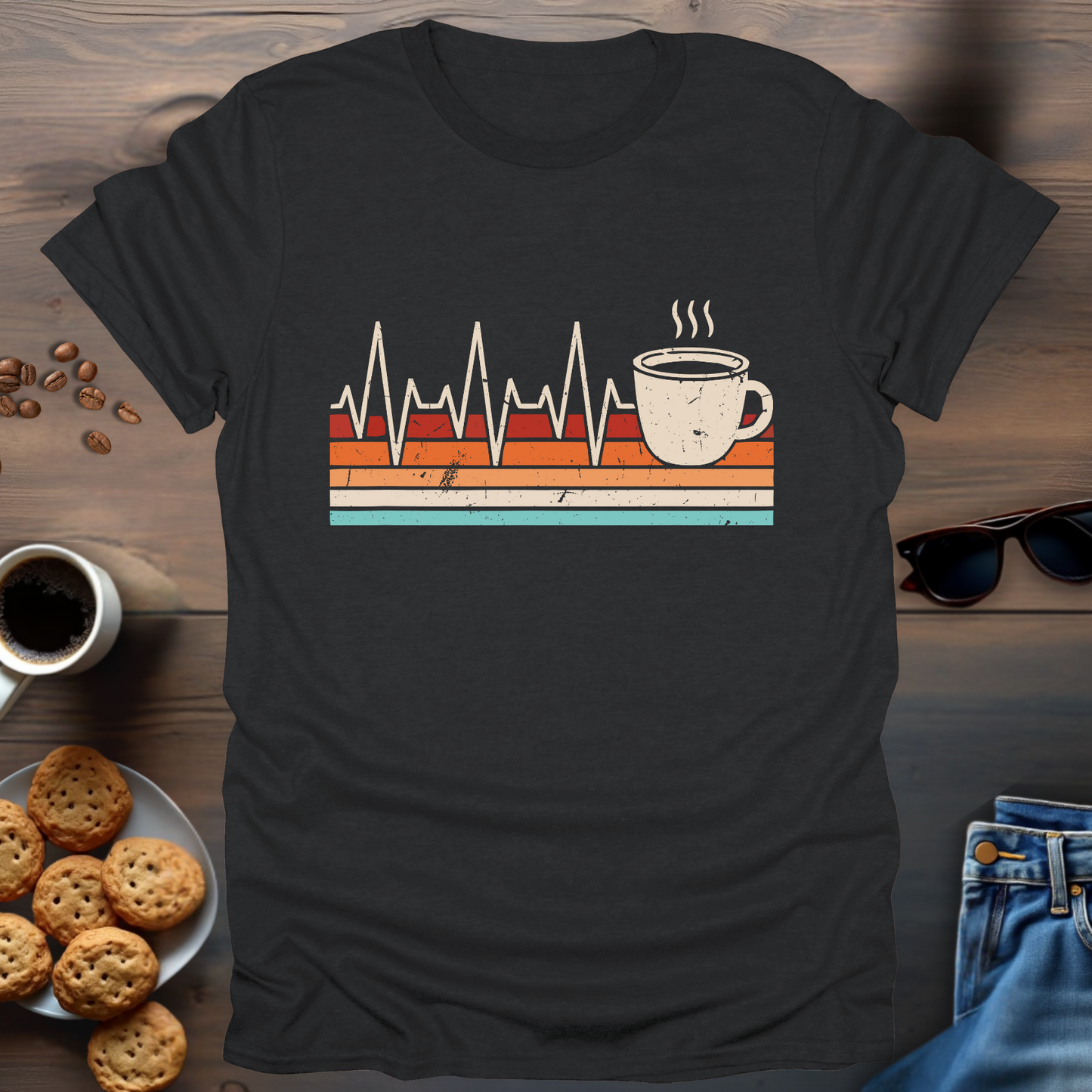 Coffee Retro Heart Beat 2 T-Shirt