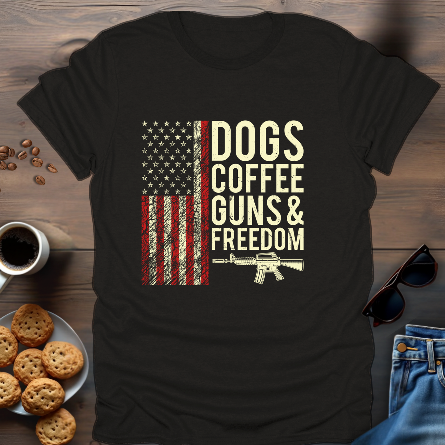 Dogs Coffee Guns & Freedom T-Shirt