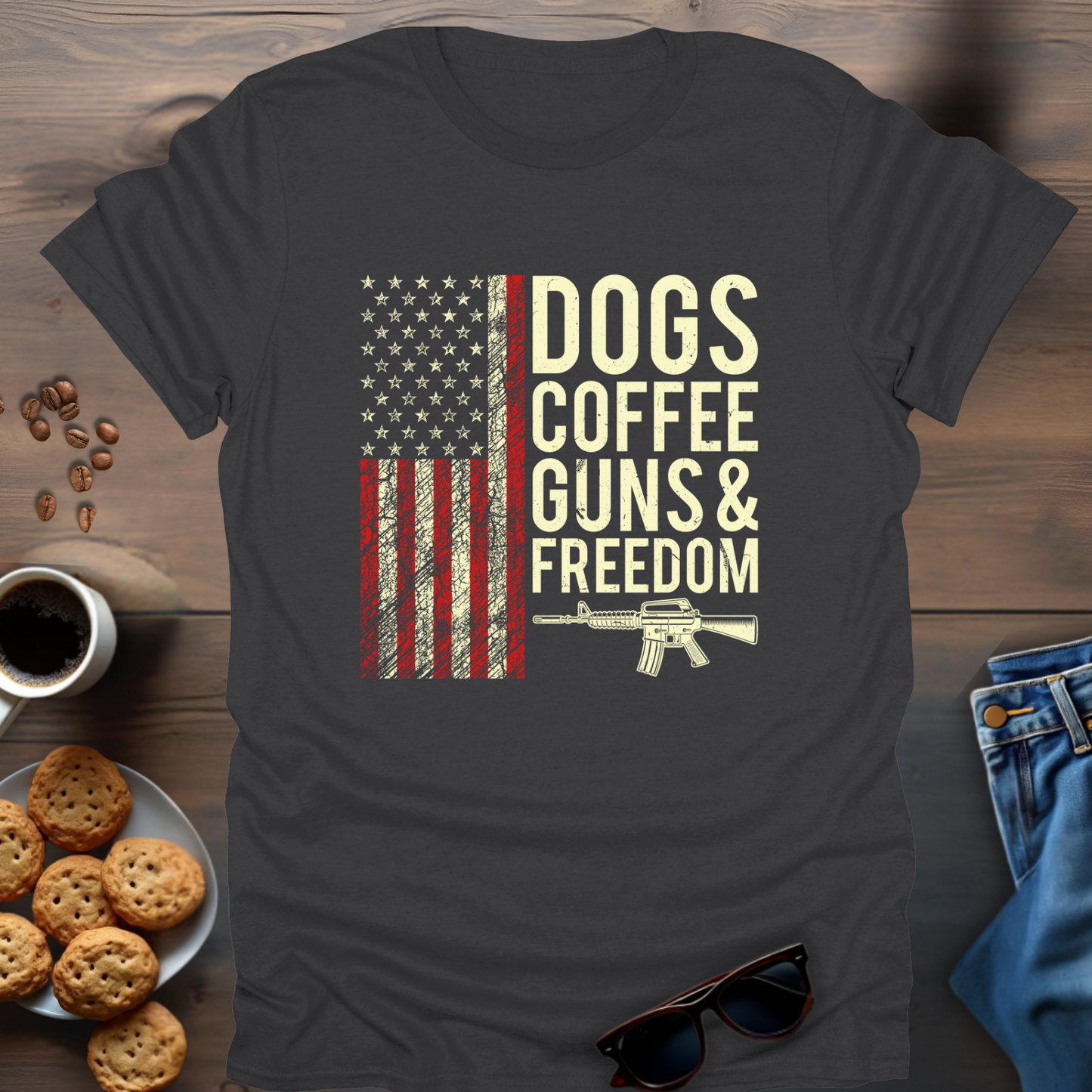 Dogs Coffee Guns & Freedom T-Shirt