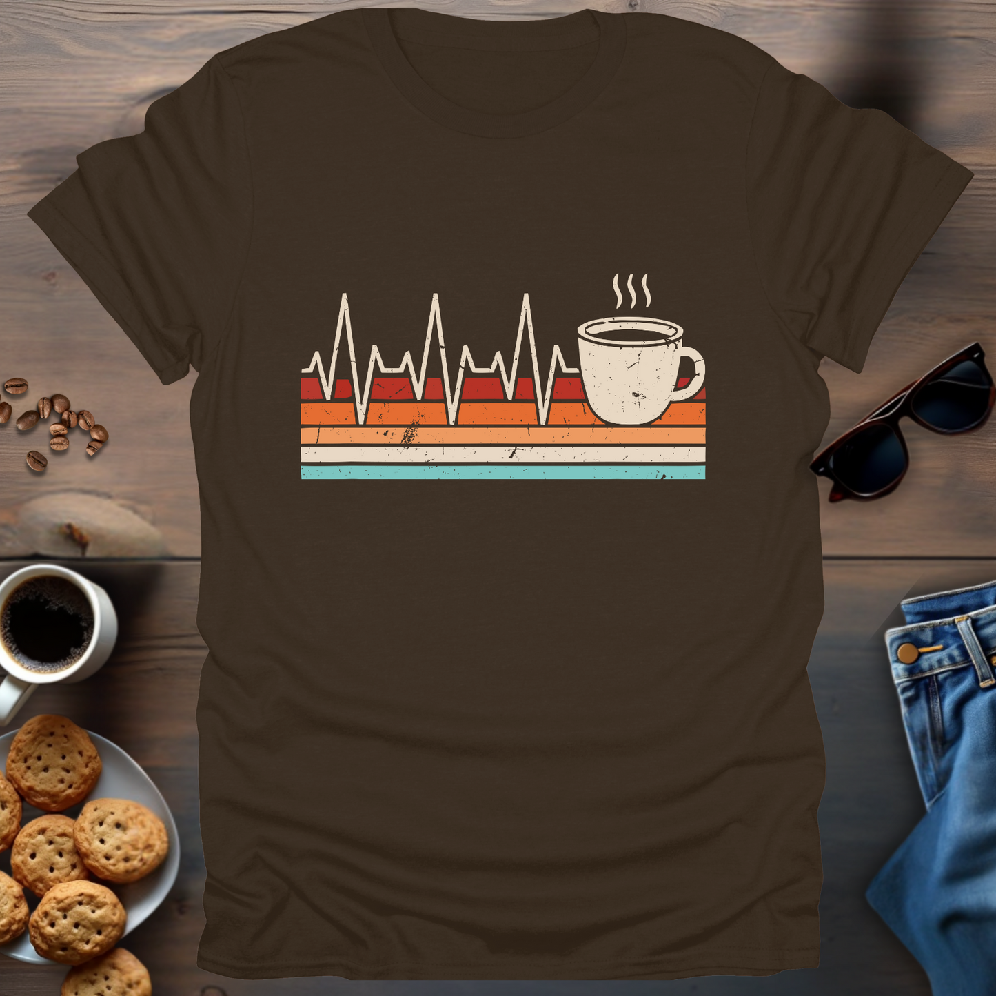 Coffee Retro Heart Beat 2 T-Shirt