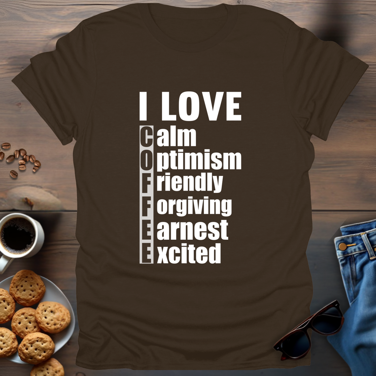 I LOVE Calm Optimism Friendly Forgiving Earnest Excited T-Shirt