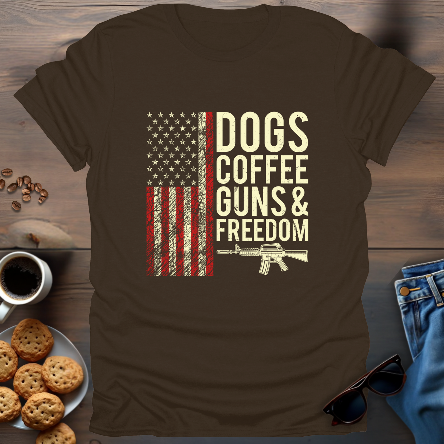 Dogs Coffee Guns & Freedom T-Shirt