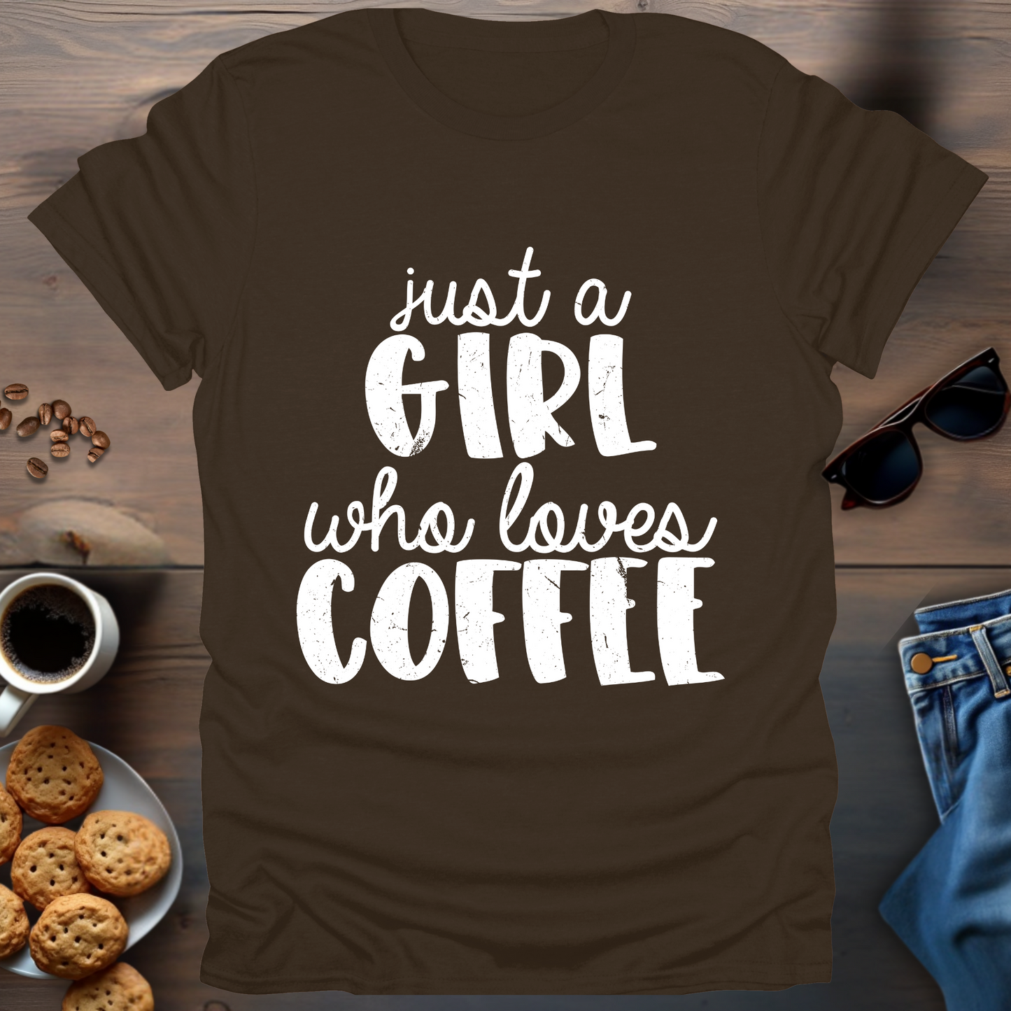 Just A Girl Who Loves Coffee fat writing T-Shirt