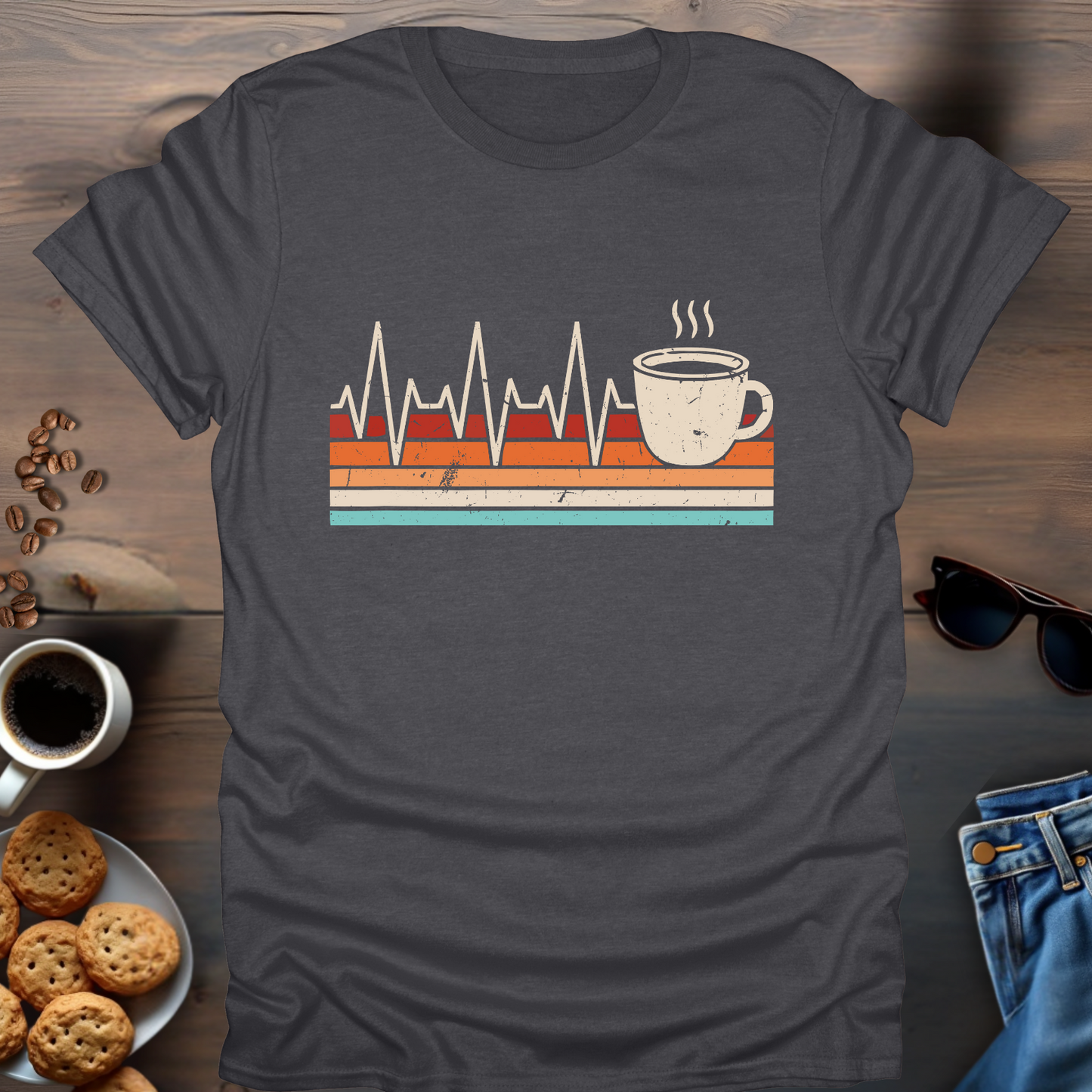 Coffee Retro Heart Beat 2 T-Shirt