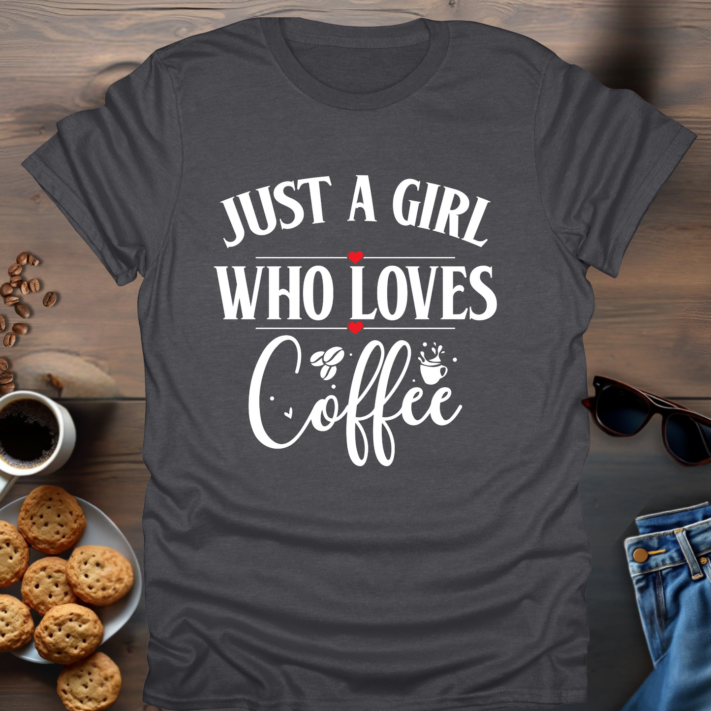 Just A Girl Who Loves Coffee 2 small hearts T-Shirt