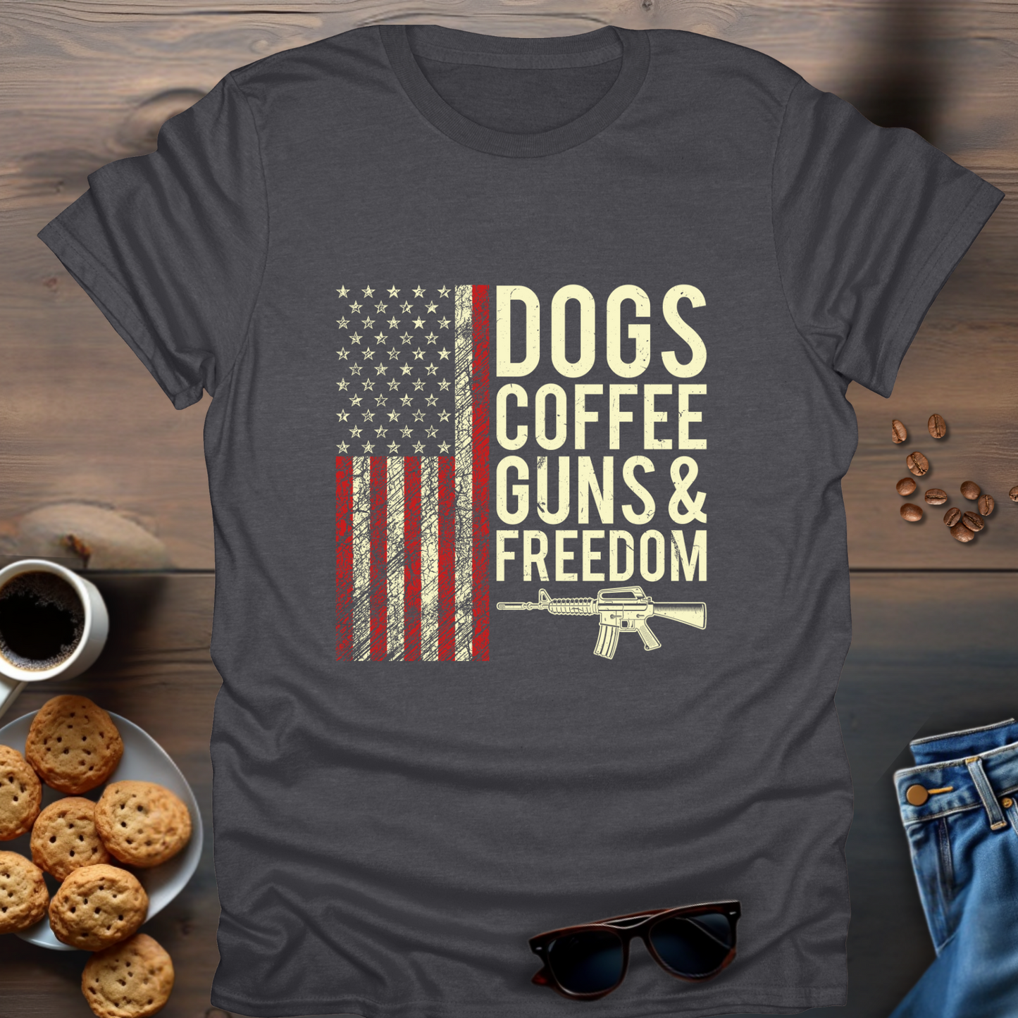 Dogs Coffee Guns & Freedom T-Shirt