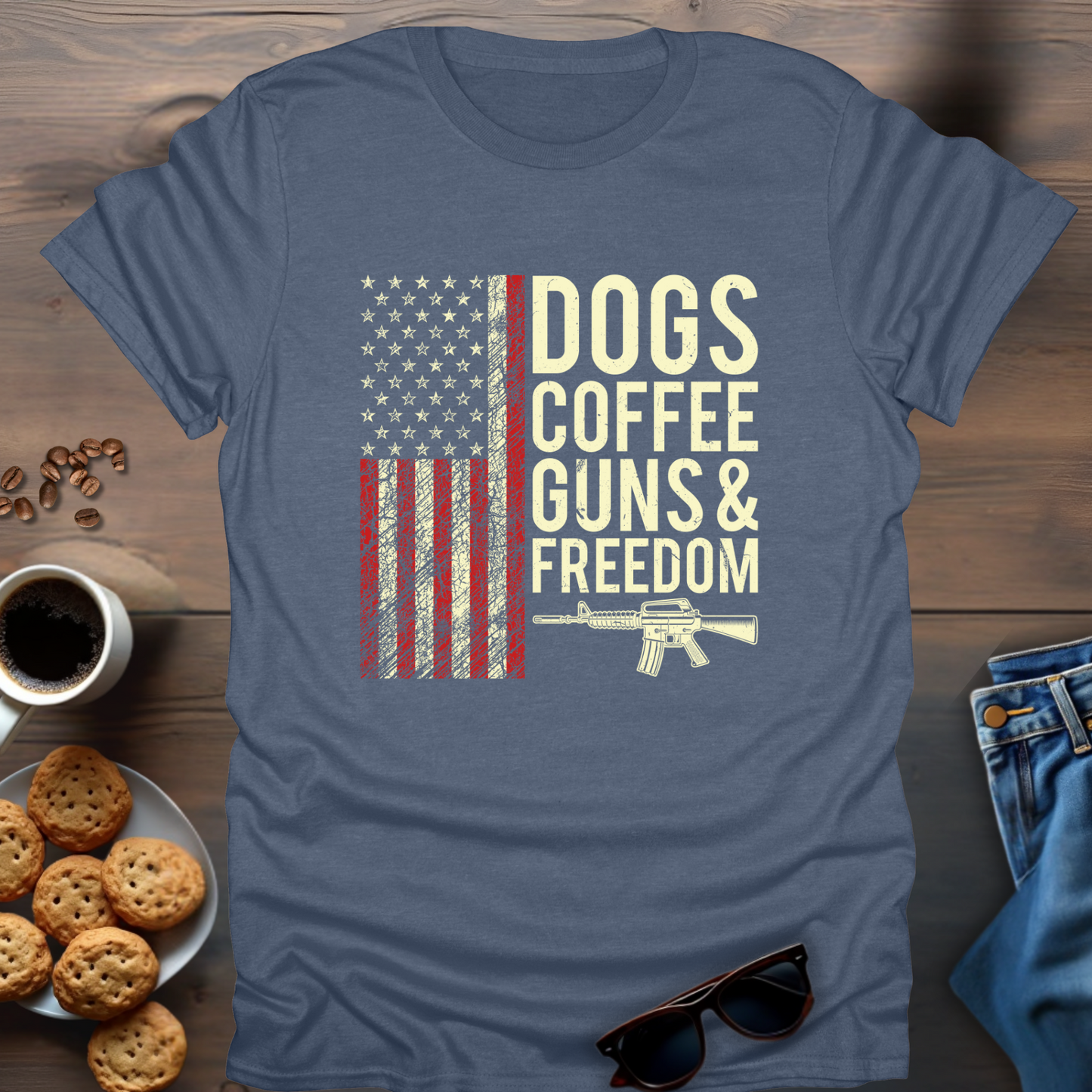 Dogs Coffee Guns & Freedom T-Shirt