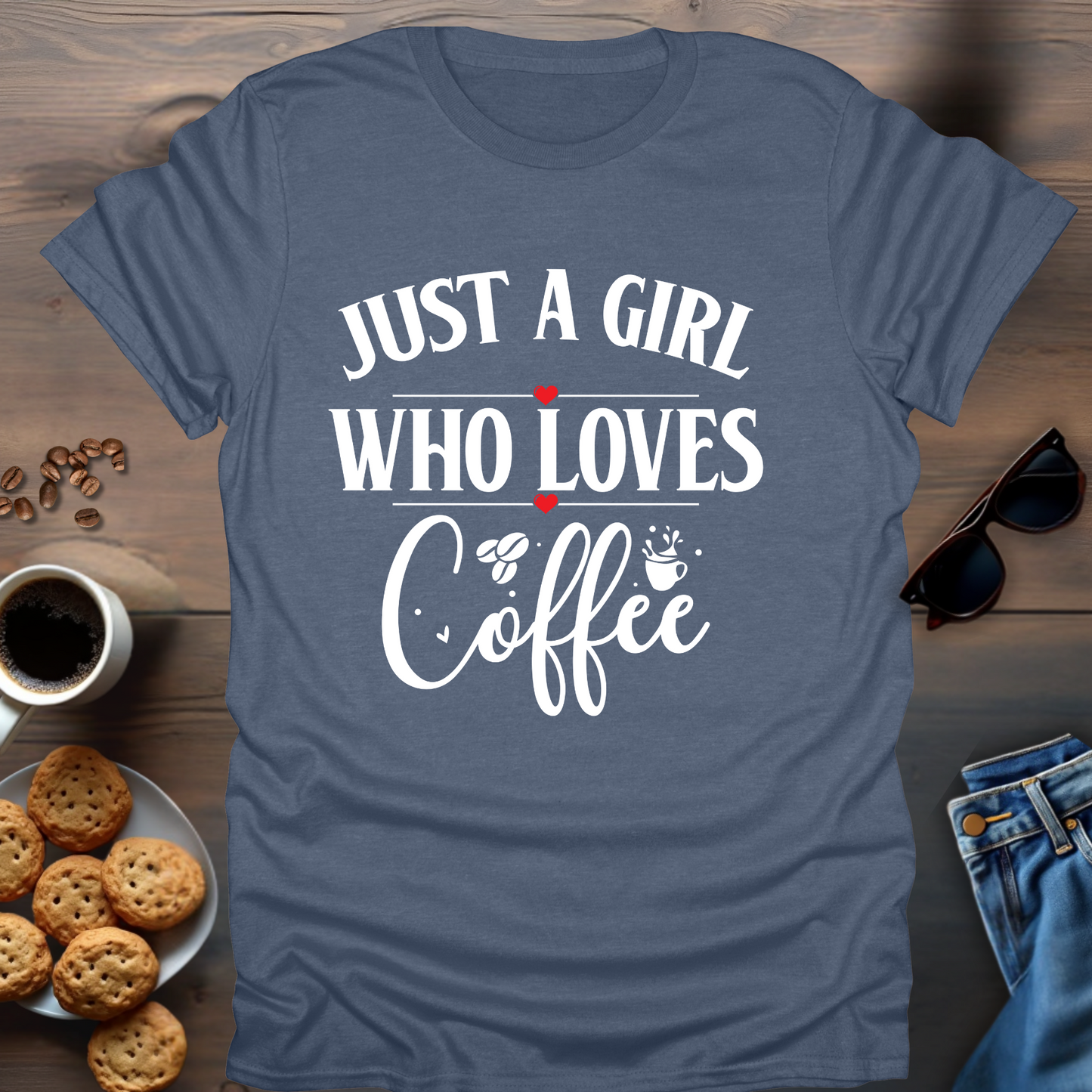 Just A Girl Who Loves Coffee 2 small hearts T-Shirt