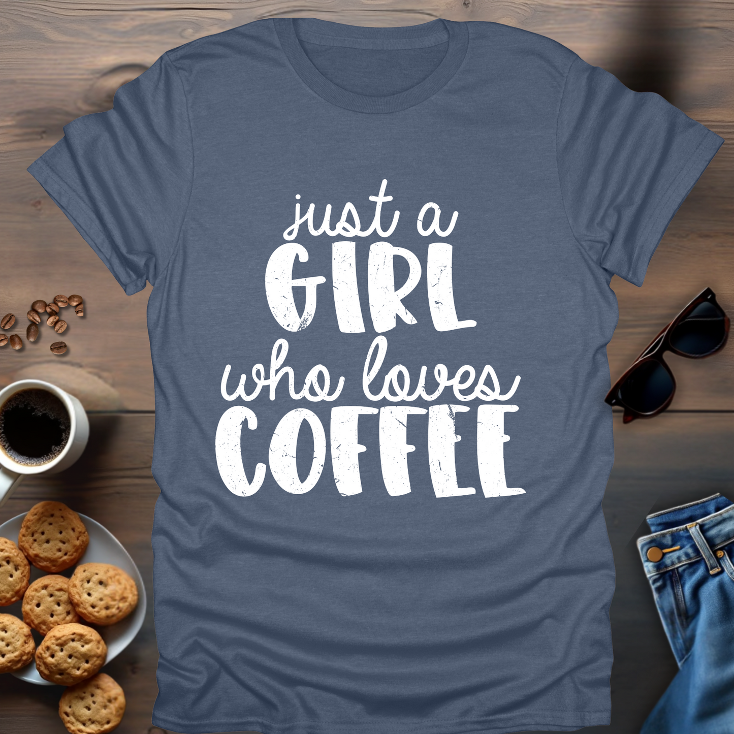 Just A Girl Who Loves Coffee fat writing T-Shirt