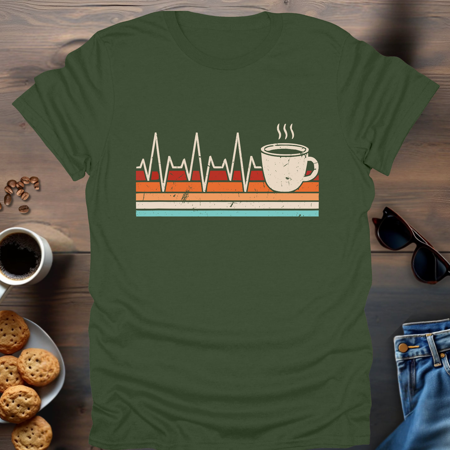 Coffee Retro Heart Beat 2 T-Shirt