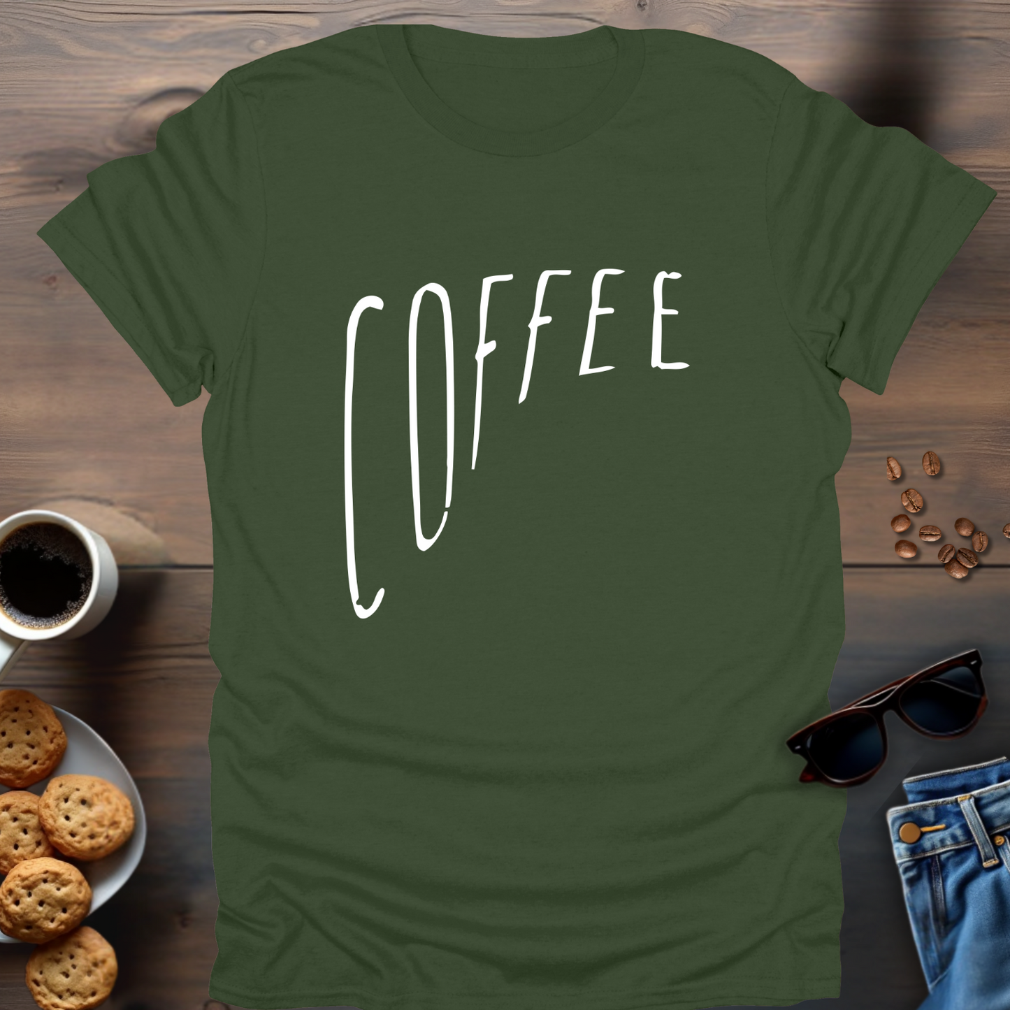 Coffee Big to Small Writing T-Shirt