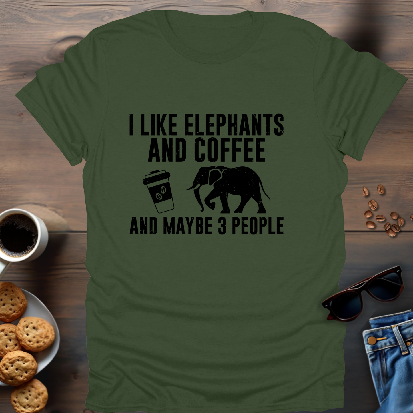 I Like Elephants And Coffee And Maybe 3 People T-Shirt