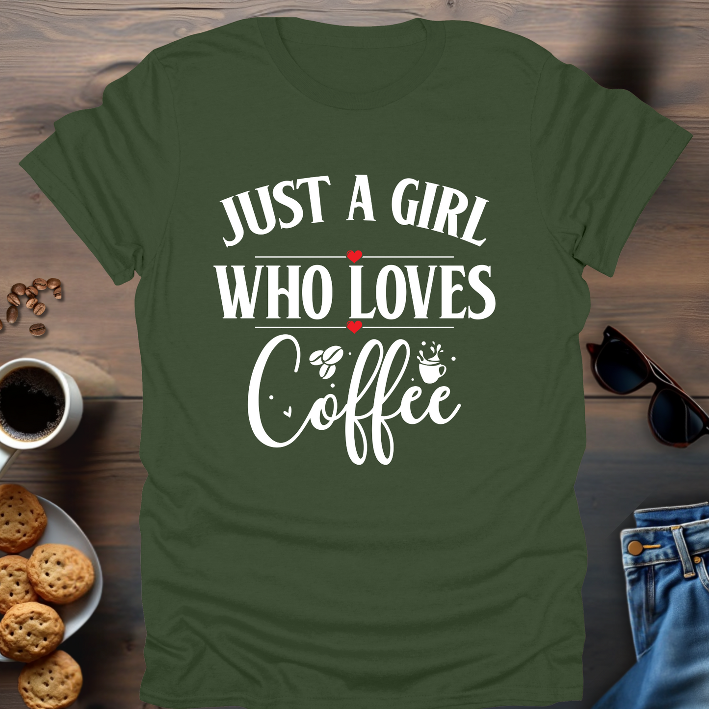 Just A Girl Who Loves Coffee 2 small hearts T-Shirt