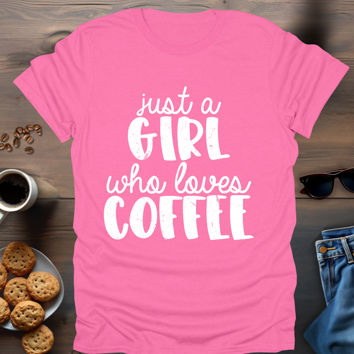 Just A Girl Who Loves Coffee fat writing T-Shirt