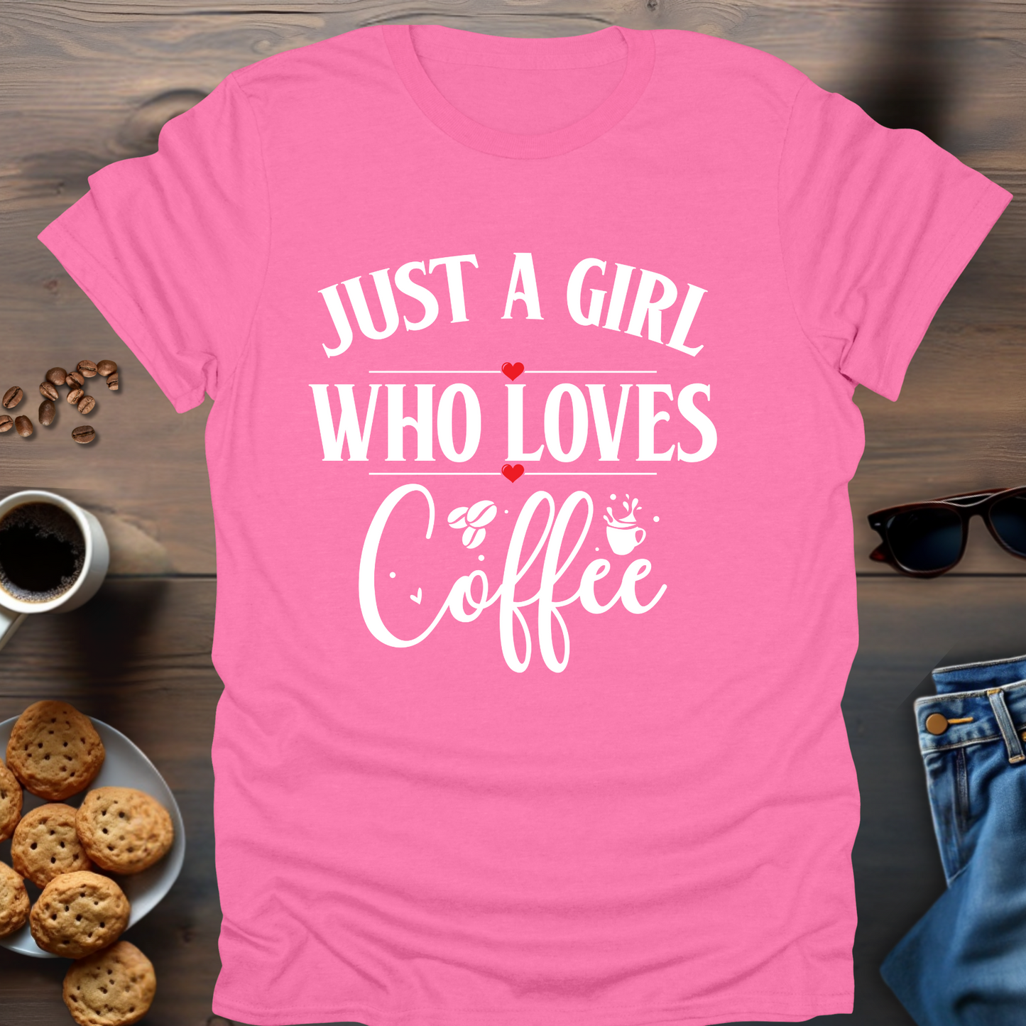 Just A Girl Who Loves Coffee 2 small hearts T-Shirt