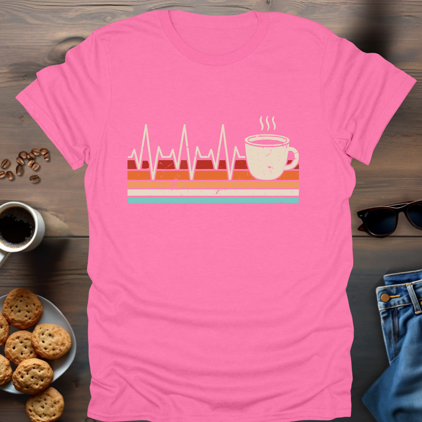 Coffee Retro Heart Beat 2 T-Shirt