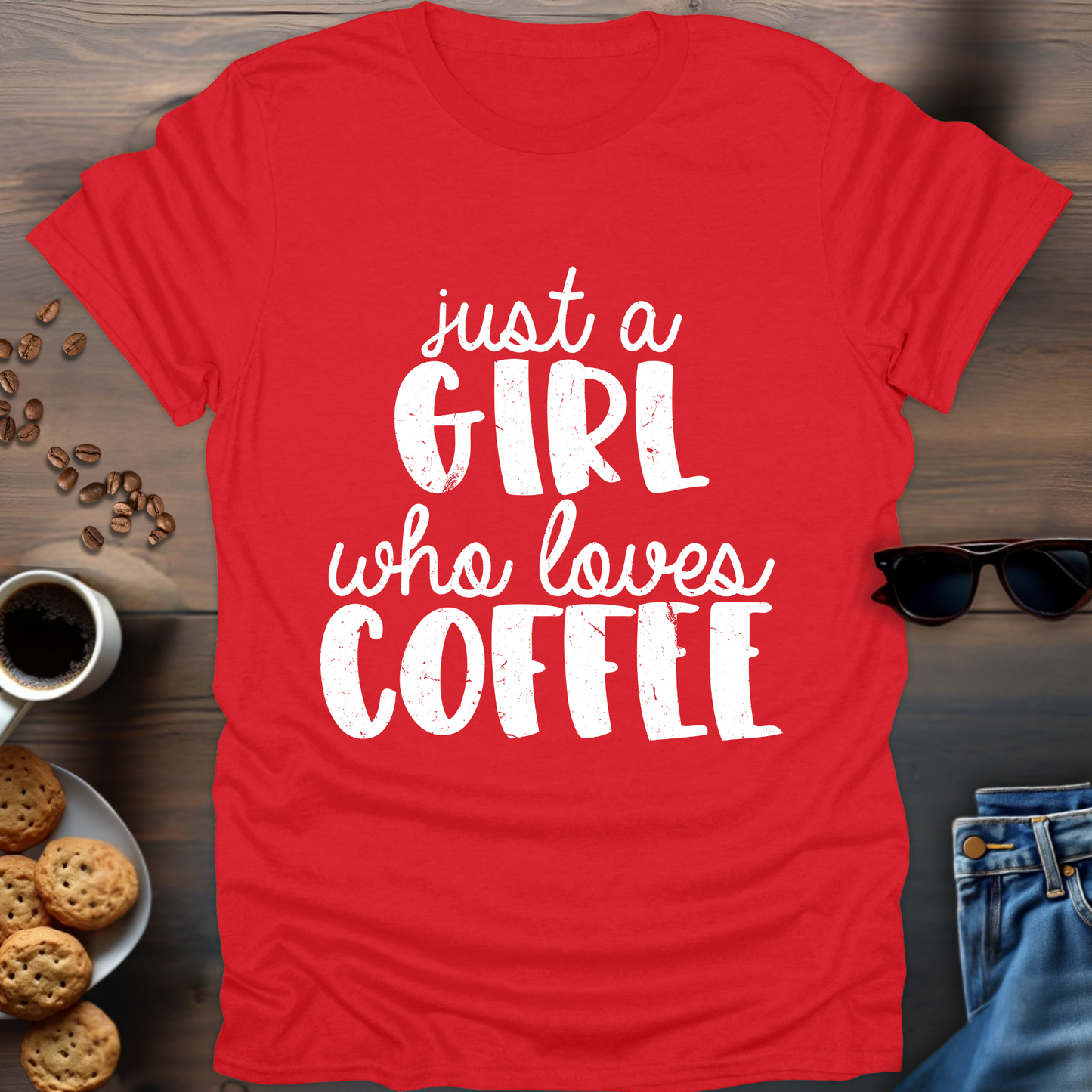 Just A Girl Who Loves Coffee fat writing T-Shirt