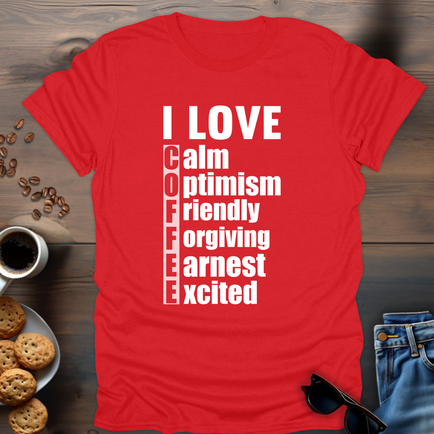 I LOVE Calm Optimism Friendly Forgiving Earnest Excited T-Shirt