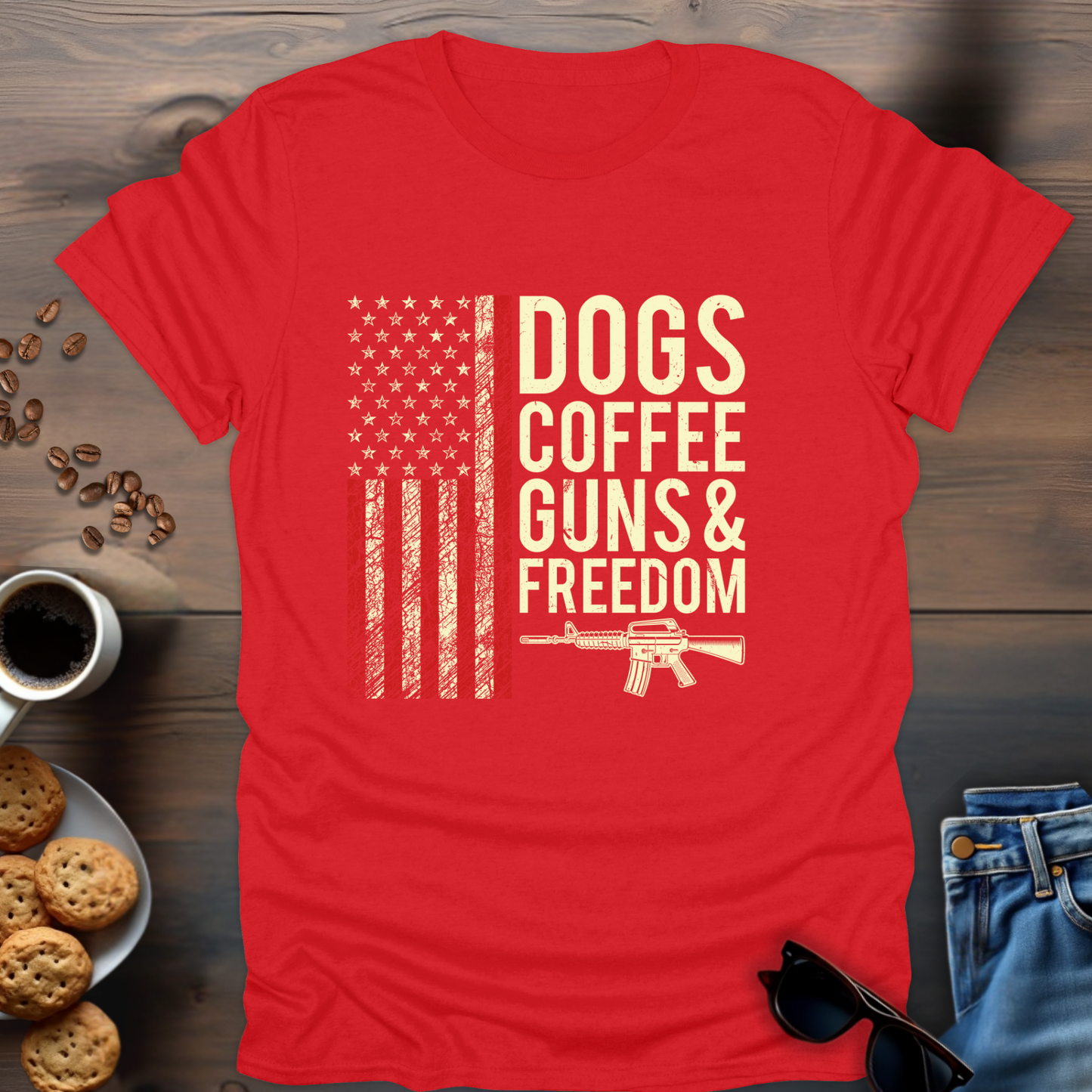 Dogs Coffee Guns & Freedom T-Shirt