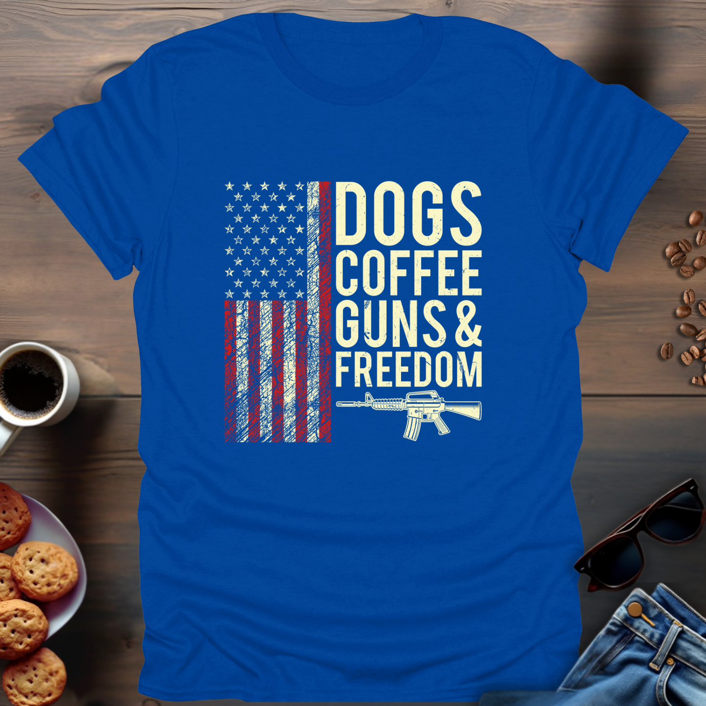 Dogs Coffee Guns & Freedom T-Shirt