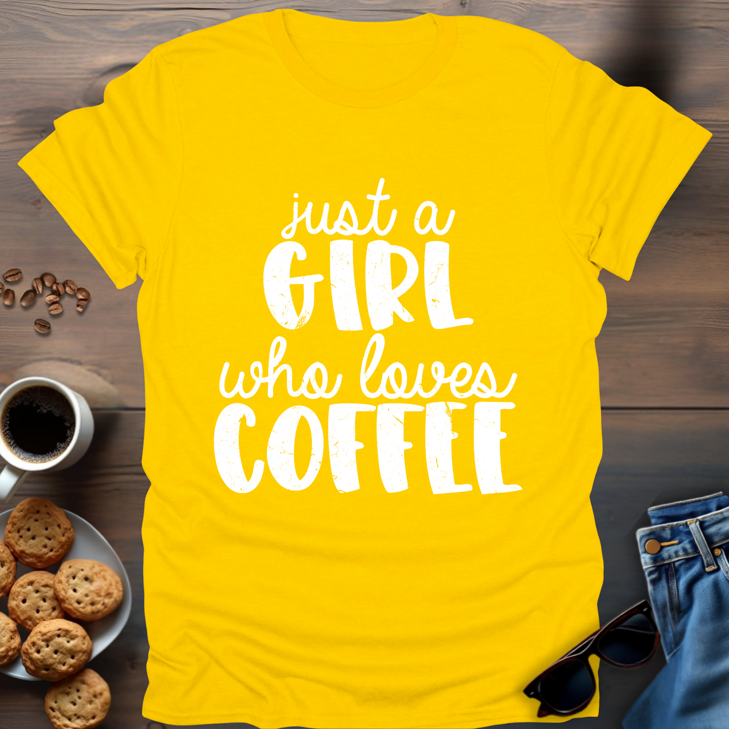 Just A Girl Who Loves Coffee fat writing T-Shirt