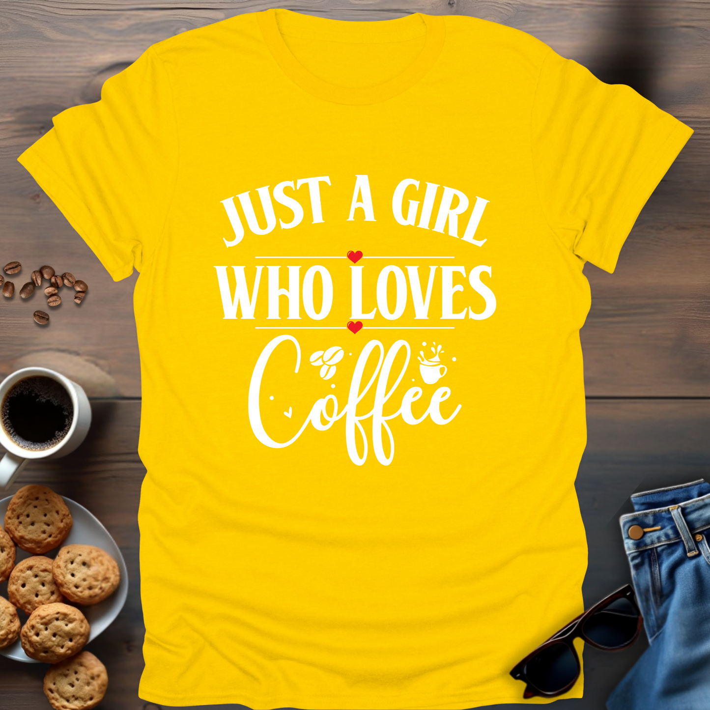 Just A Girl Who Loves Coffee 2 small hearts T-Shirt